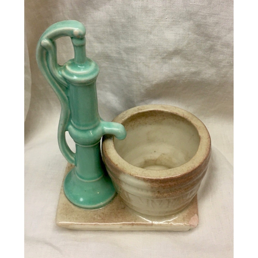 Vintage Ceramic Water Pump and Bucket Planter
